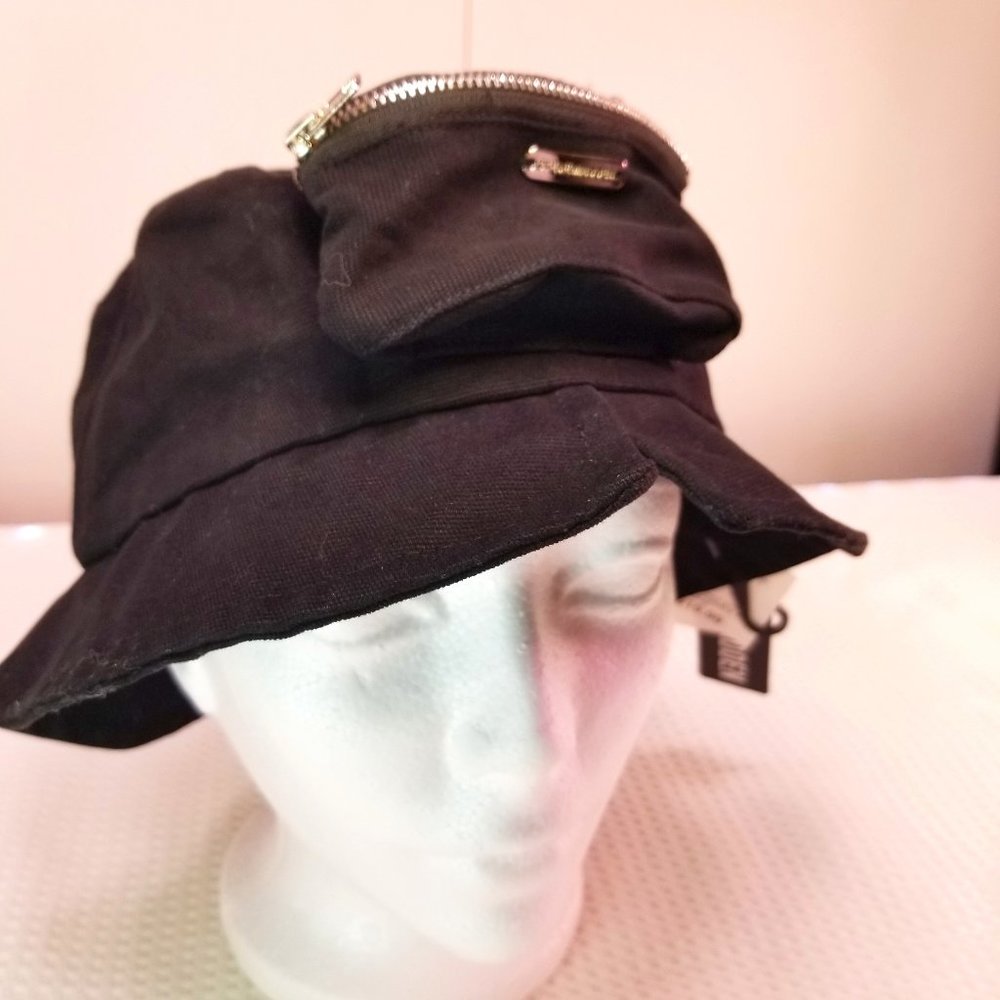 Steve Madden Bucket Hat Black Cotton Zip Side Pocket